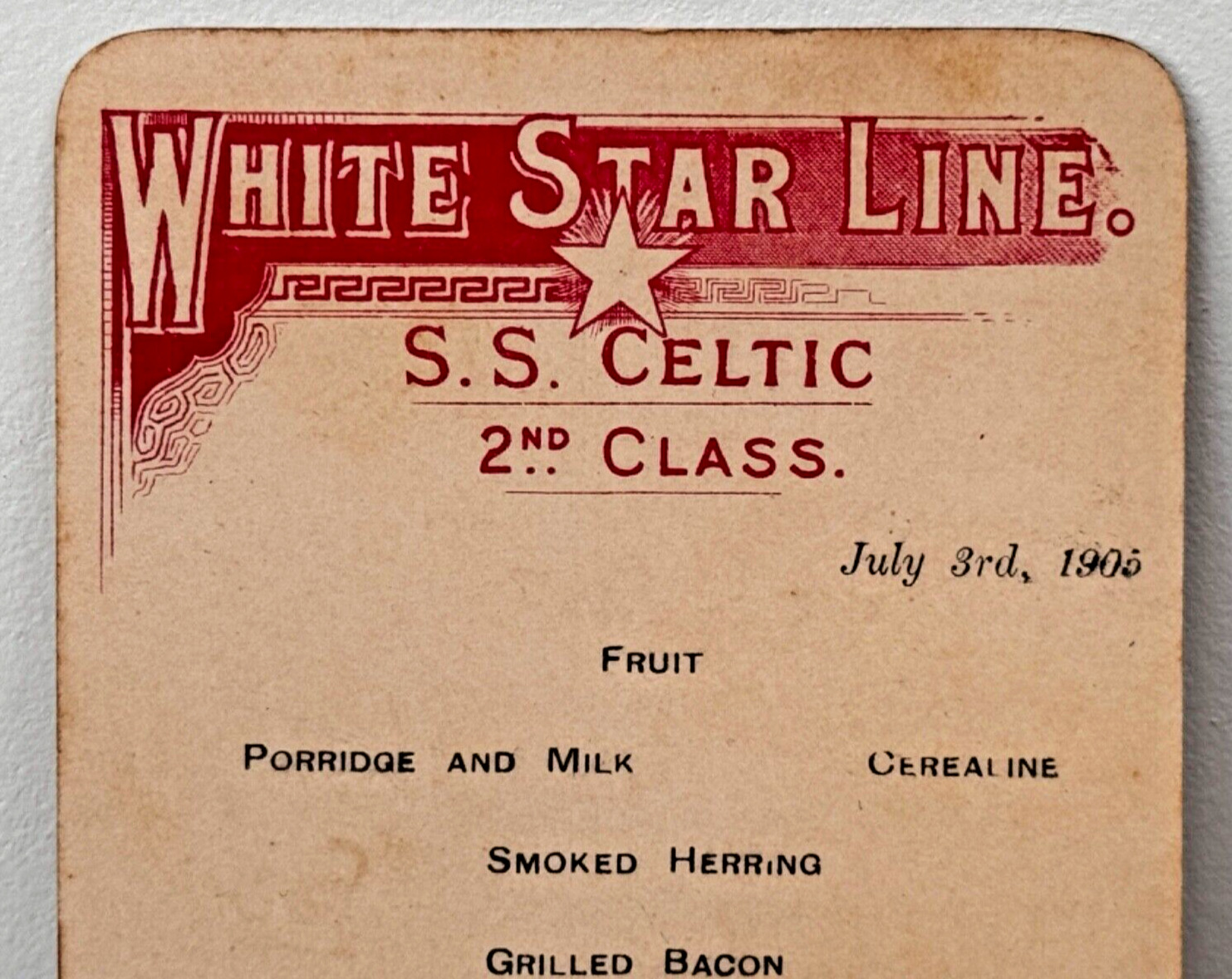 1905 White Star Line Celtic Ocean Liner Ship Dinner Menu Card Document Titanic 