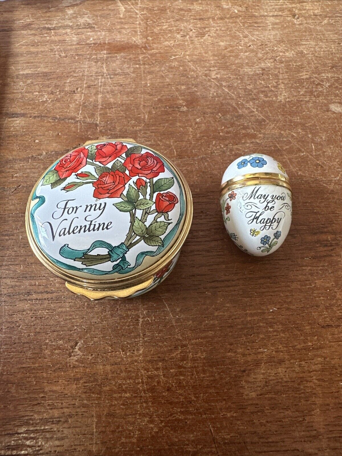 Halcyon Days Enamels Trinket Box \'For My Valentine\' & \'May you be Happy\'