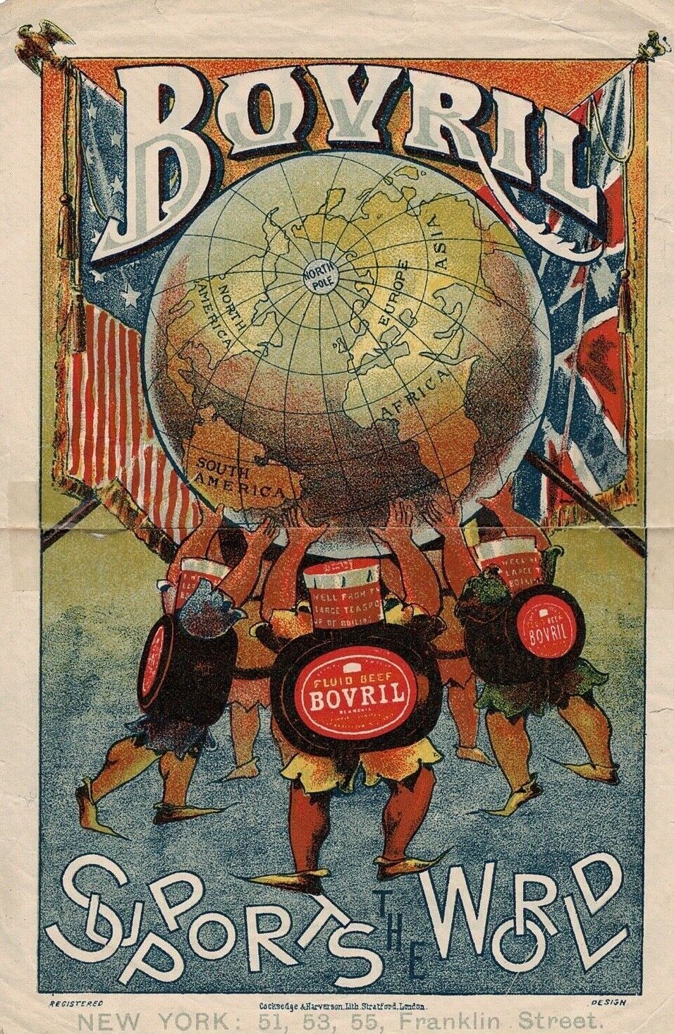 1890s Bovril Prime Ox Beef Extract Advertisement U. S. Flag Globe Union Jack