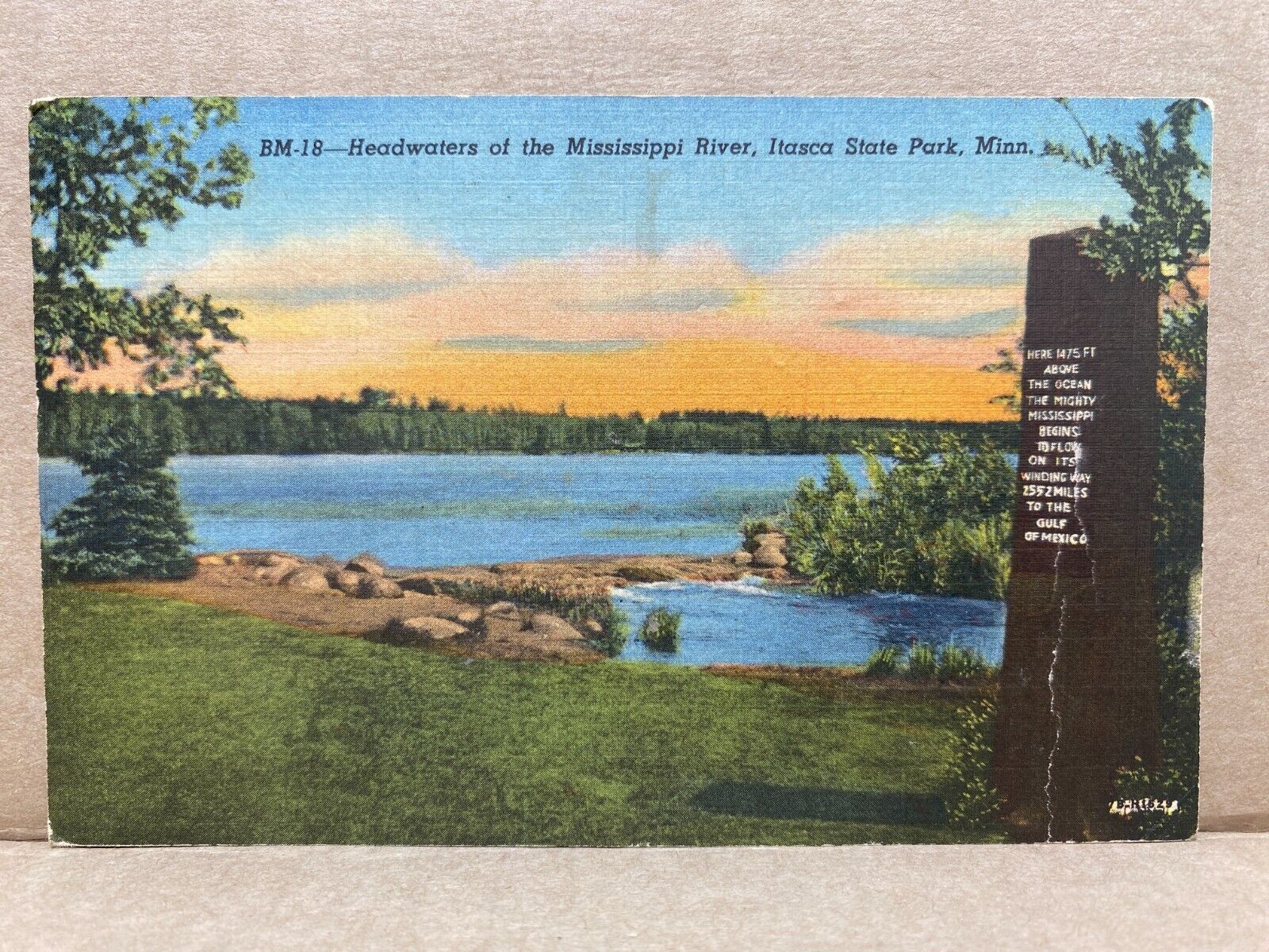 Headwaters Mississippi River Itasca State Park Minnesota Linen Postcard No 2008