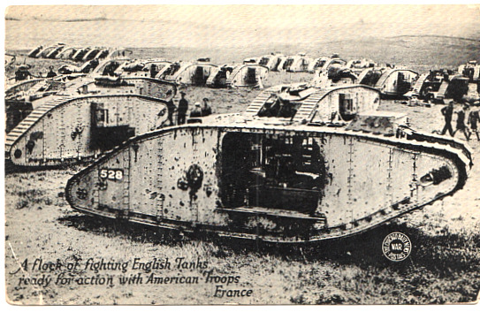 Vintage RPPC English Tanks with American Troops France by Chicago Daily News