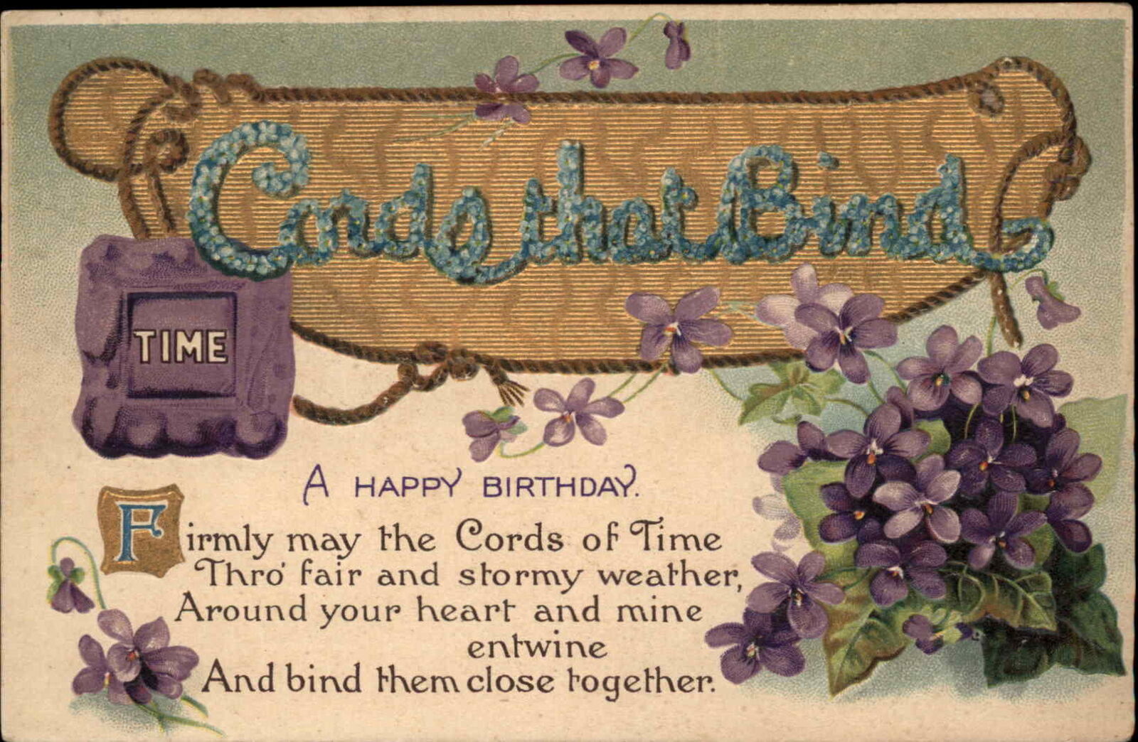Birthday Arts and Crafts Flower Font Embossed c1910 Vintage Postcard