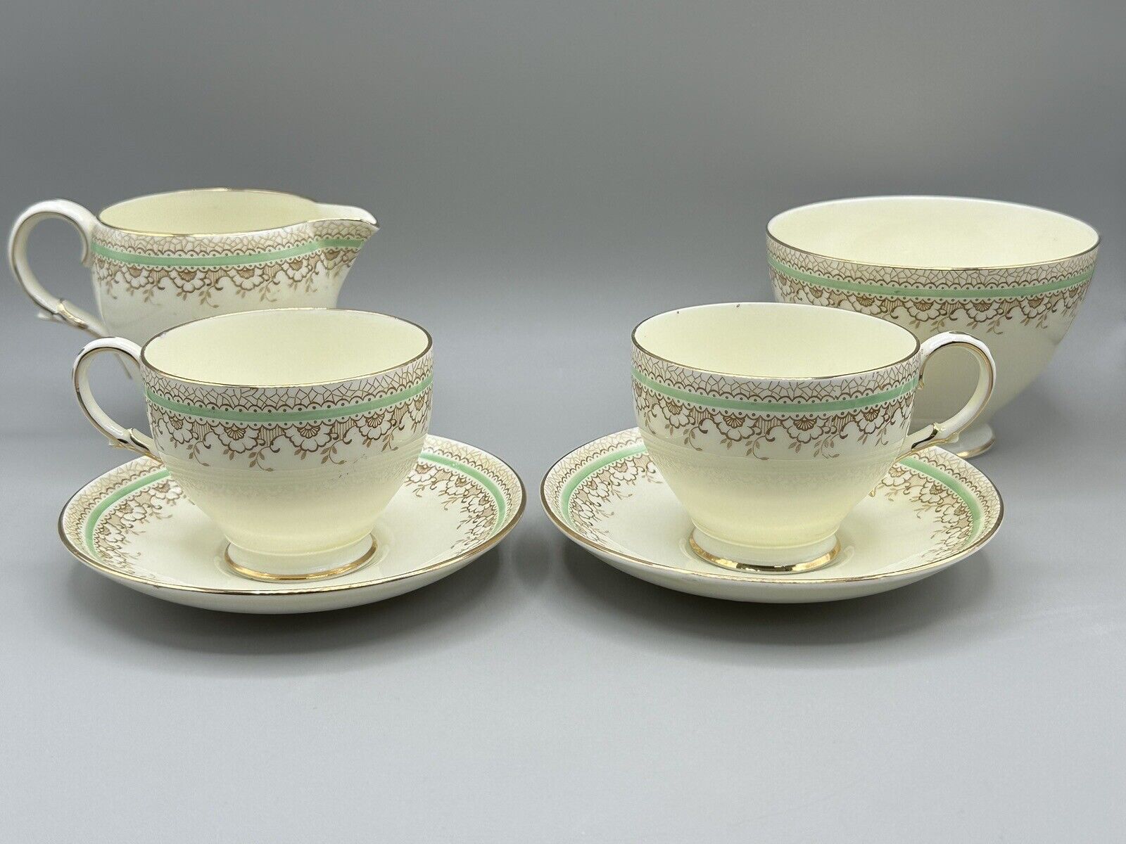 Vintage Paragon By Appointment Mint Green Teacup Sugar Bowl Creamer & Plates 
