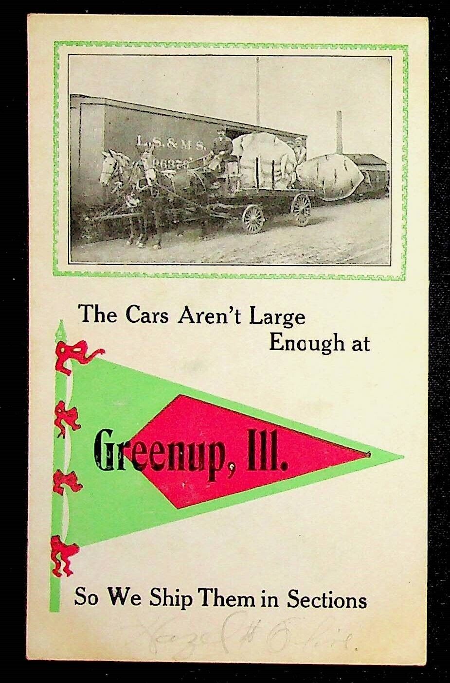 Greenup Illinois L.S. & M.S. Shipping Car Postcard 1900s 