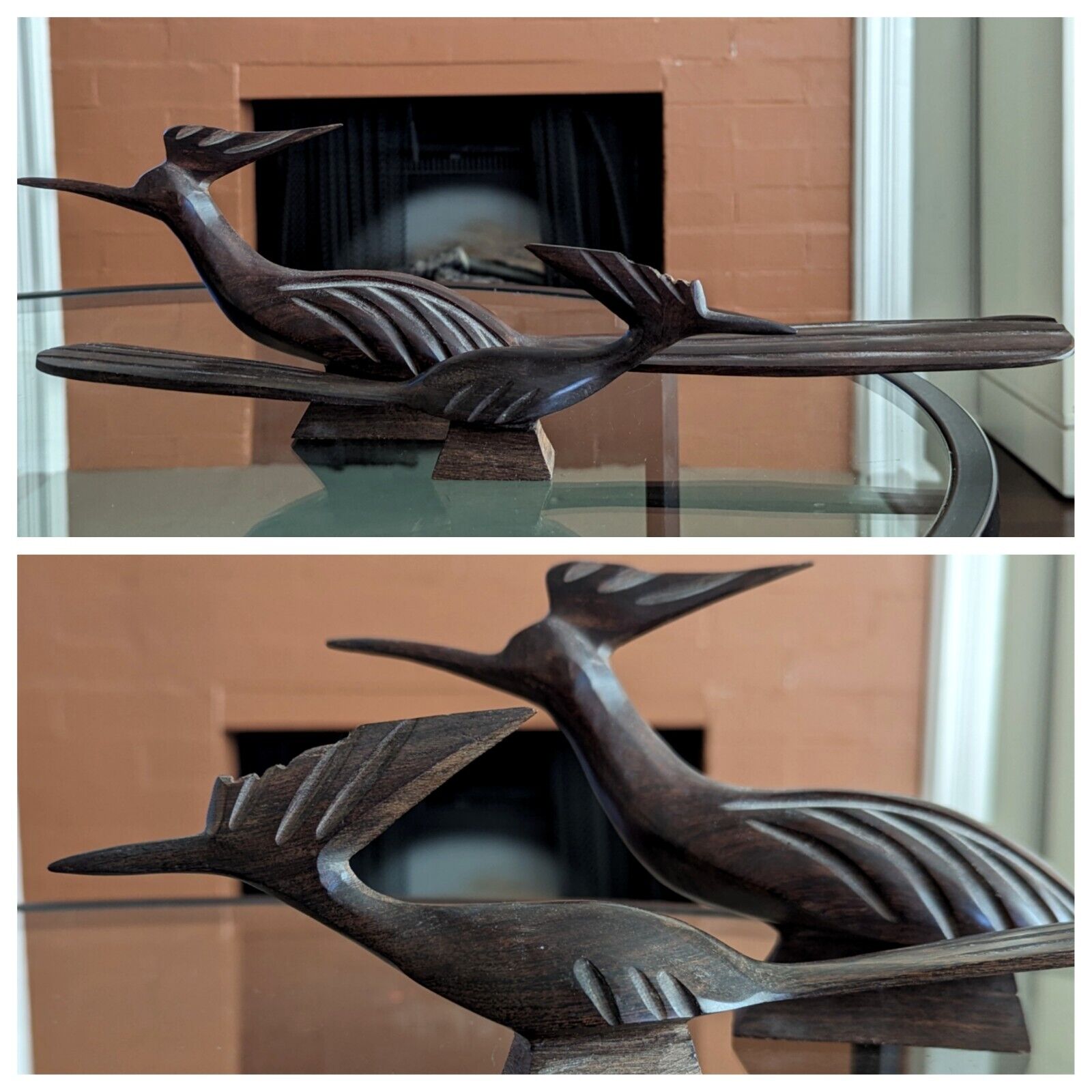 Pair of Vtg Roadrunner Hand Carved Statue Figure Bird Figurine Southwest Art Set