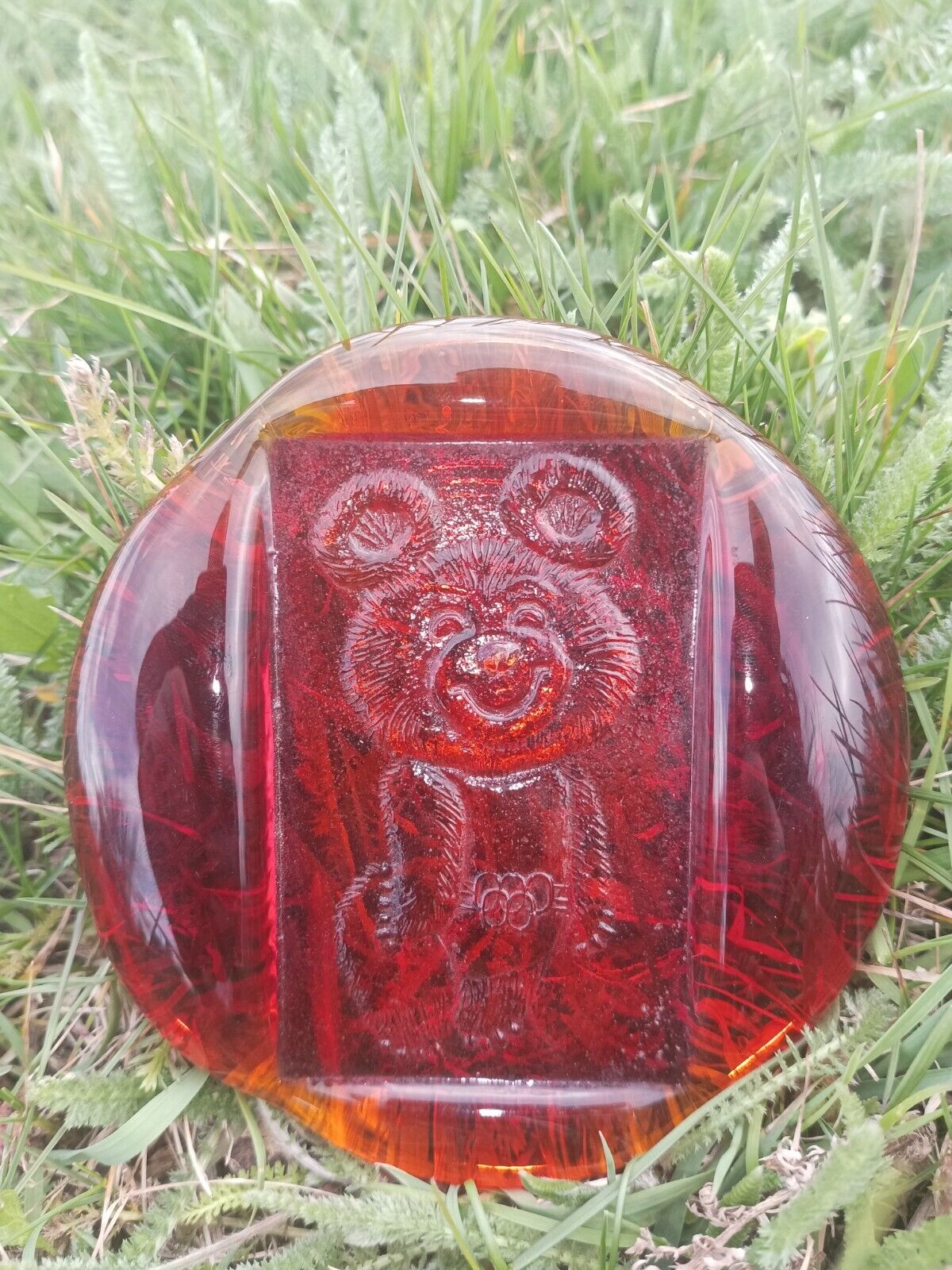 Rare Olympic bear of the USSR  colored glass from the 1980s.Viniage,Antique