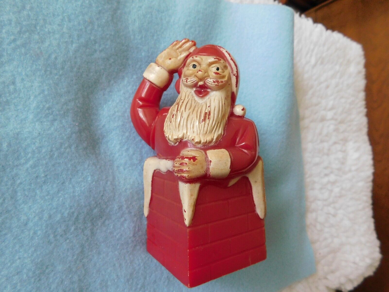 Vintage Plastic RED SANTA in CHIMNEY 4 3/4 in. Candy Container Xmas Figurine