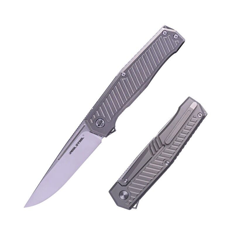 Real Steel Rokot Premium Folding Knife Gray Titanium Handle S35VN Plain 7645P
