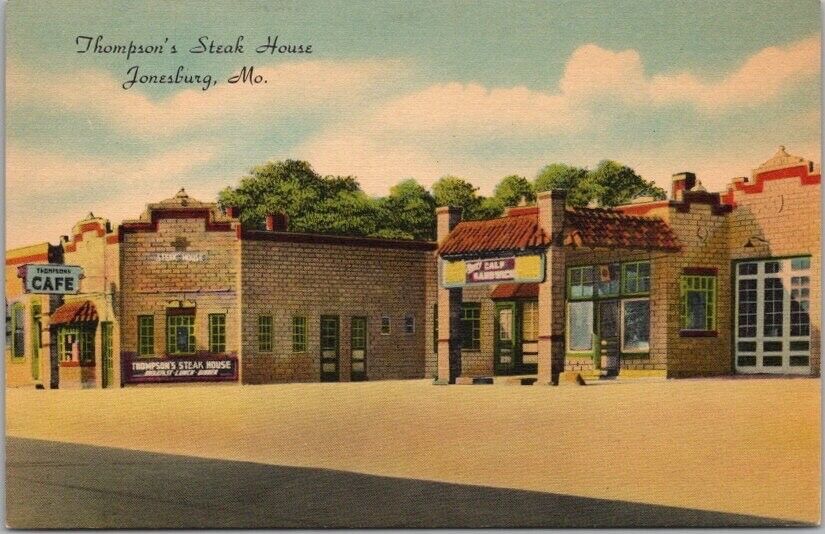 JONESBURG, Missouri Postcard THOMPSON\'S STEAK HOUSE Restaurant / Linen c1940s