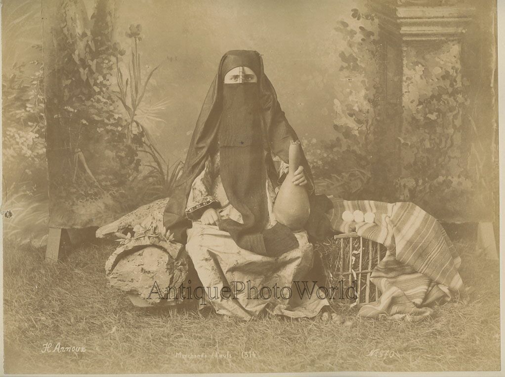 Egypt young woman with jug antique albumen art photo by H. Arnoux