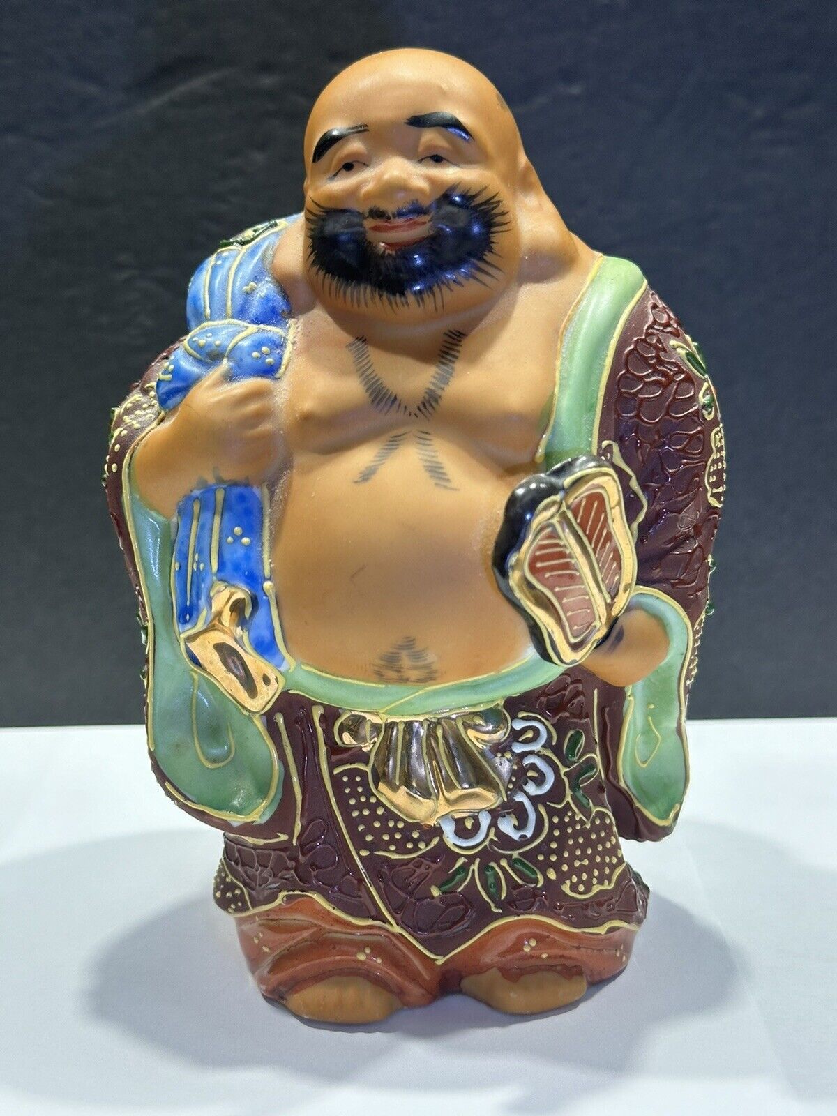 Vintage Signed Kutani Hotei  Japanese Laughing Buddha Porcelain 6” Figurine EUC