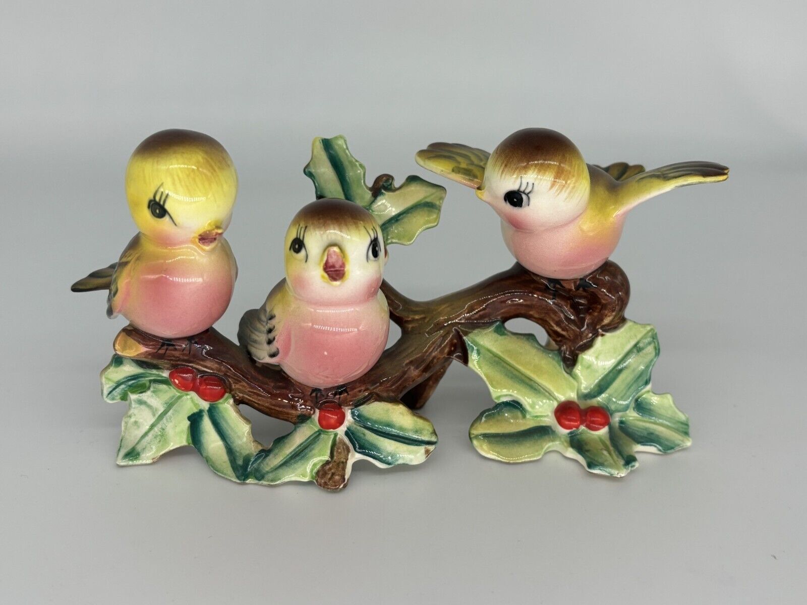 Vintage Lefton Norcrest Three Birds On Branch Figurine Japan 1950-60’s Antique