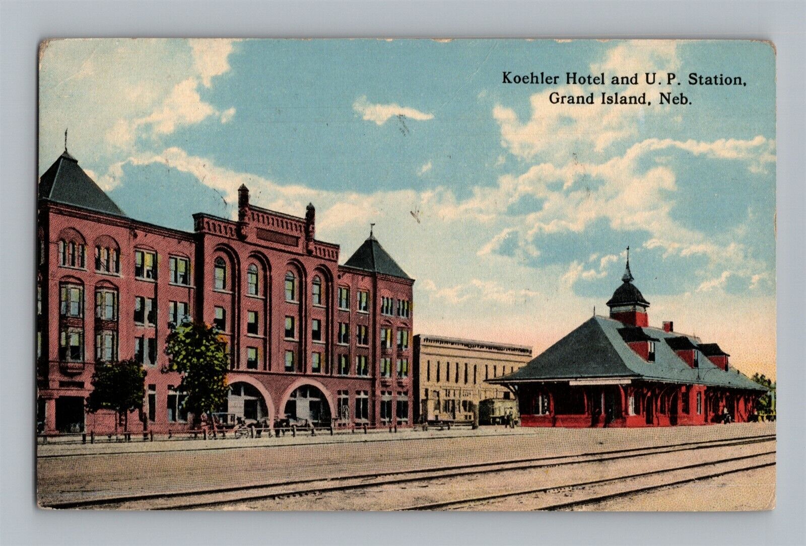 Postcard NE Grand Island Nebraska Koehler Hotel Union Pacific Station c1910s P26
