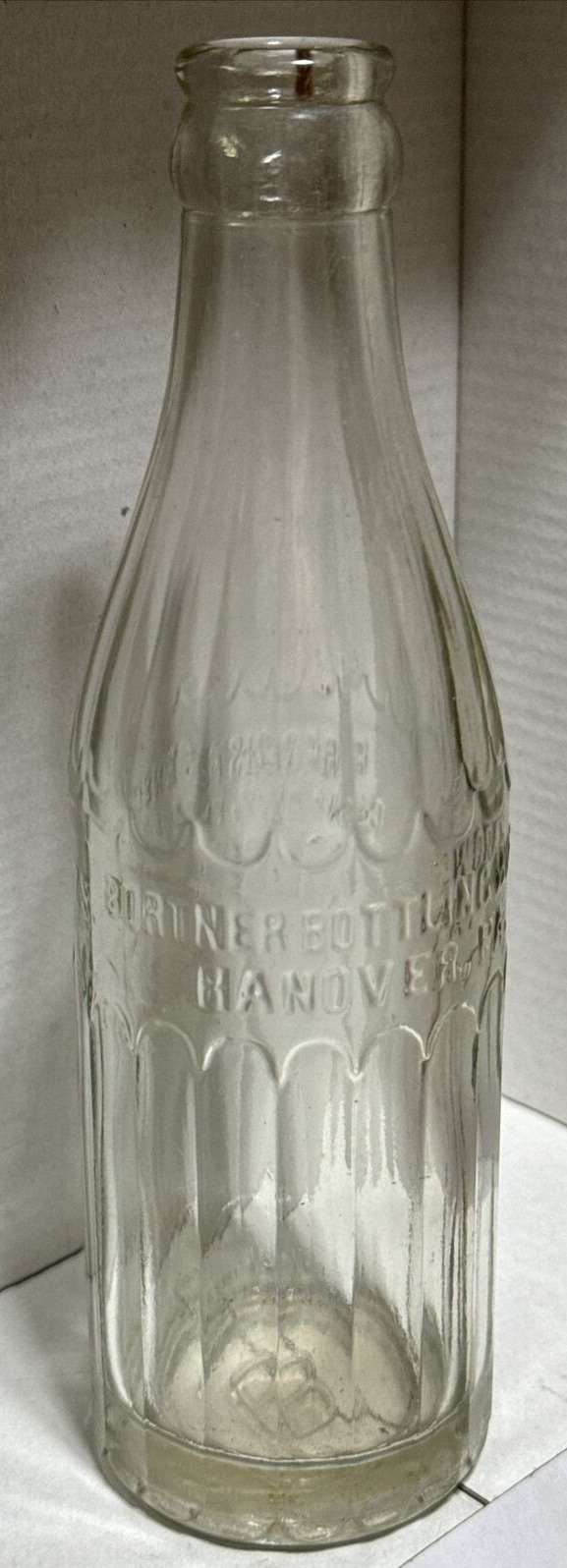 Fancy Art Deco Soda Bottle Bortner Bottling Works Hanover PA 7.5 Oz Clear Panels