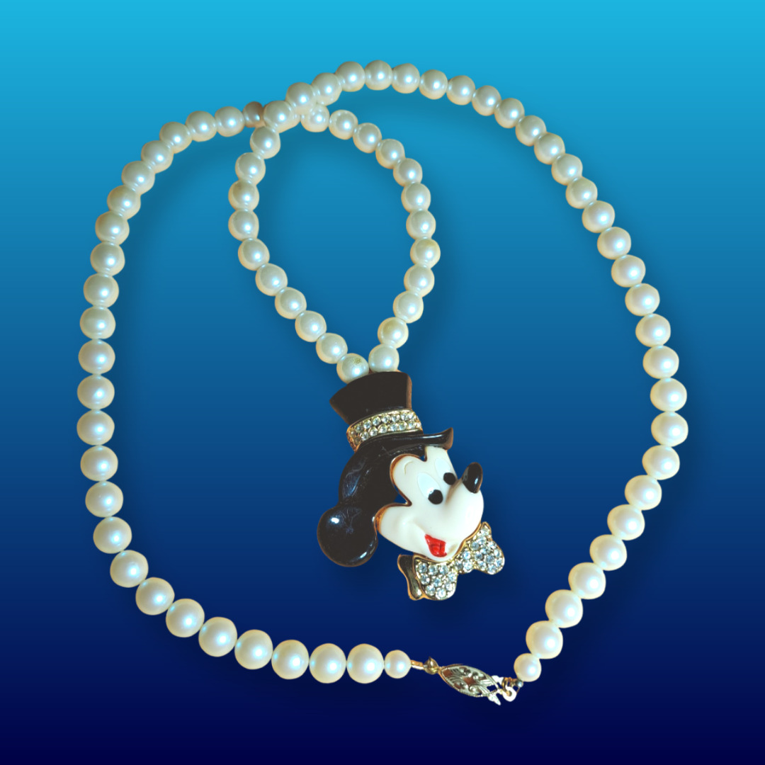 Vintage Micky Mouse Faux Pearl Double Strand Necklace 