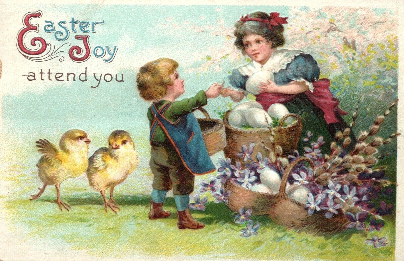 Postcard Easter German Girl Egg Salesperson Chicks 1911