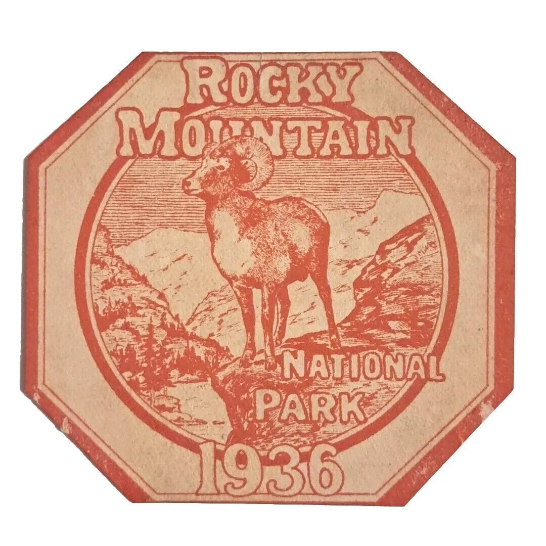 1936 Rocky Mountain VTG National Park Entrance Decal Sticker Label Permit Pass