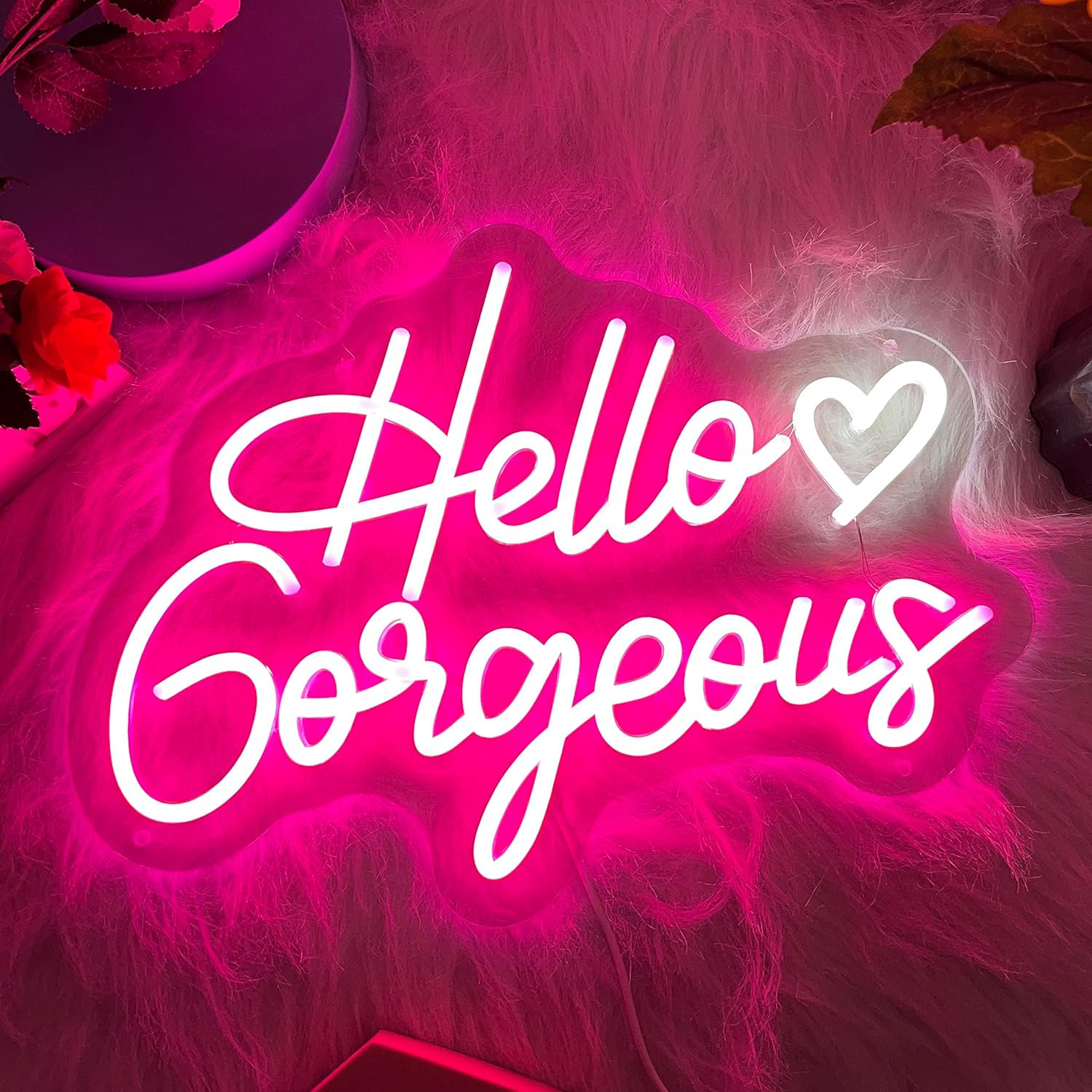 Hello Gorgeous Neon Sign LED Neon Light Sign for Wall Pink Signs for Birthday En