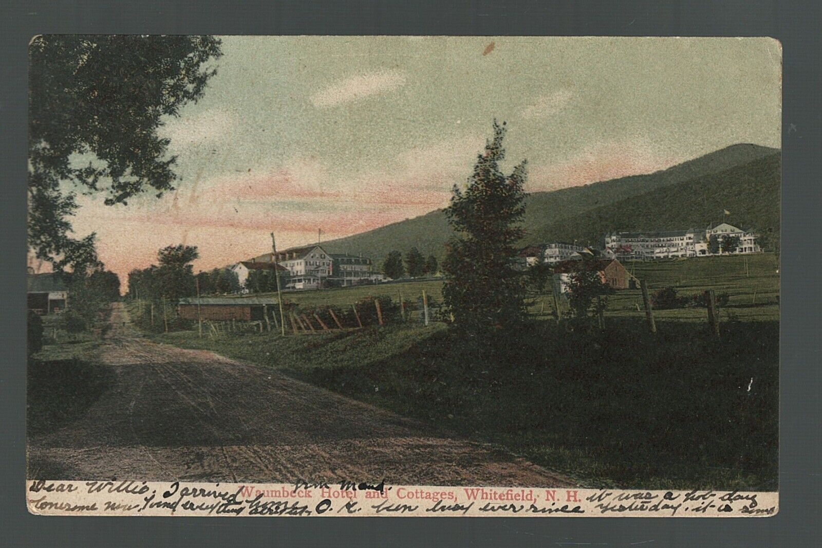 Postcard Waumbeck Hotel Whitefield New Hampshire 1907 to Sagamore Massachusetts