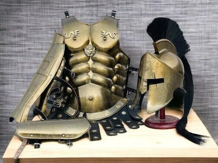 Halloween Leonidas Spartan Costume 300 Replica Steel Armor Adult Helmet & Jacke