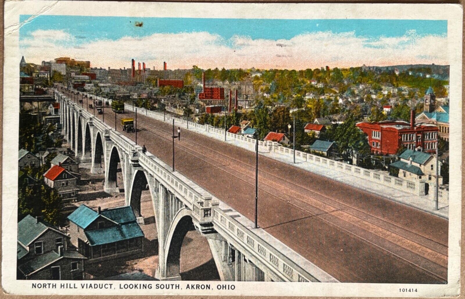 Akron Ohio North Hill Viaduct Bridge Birds Eye View Antique Postcard c1920