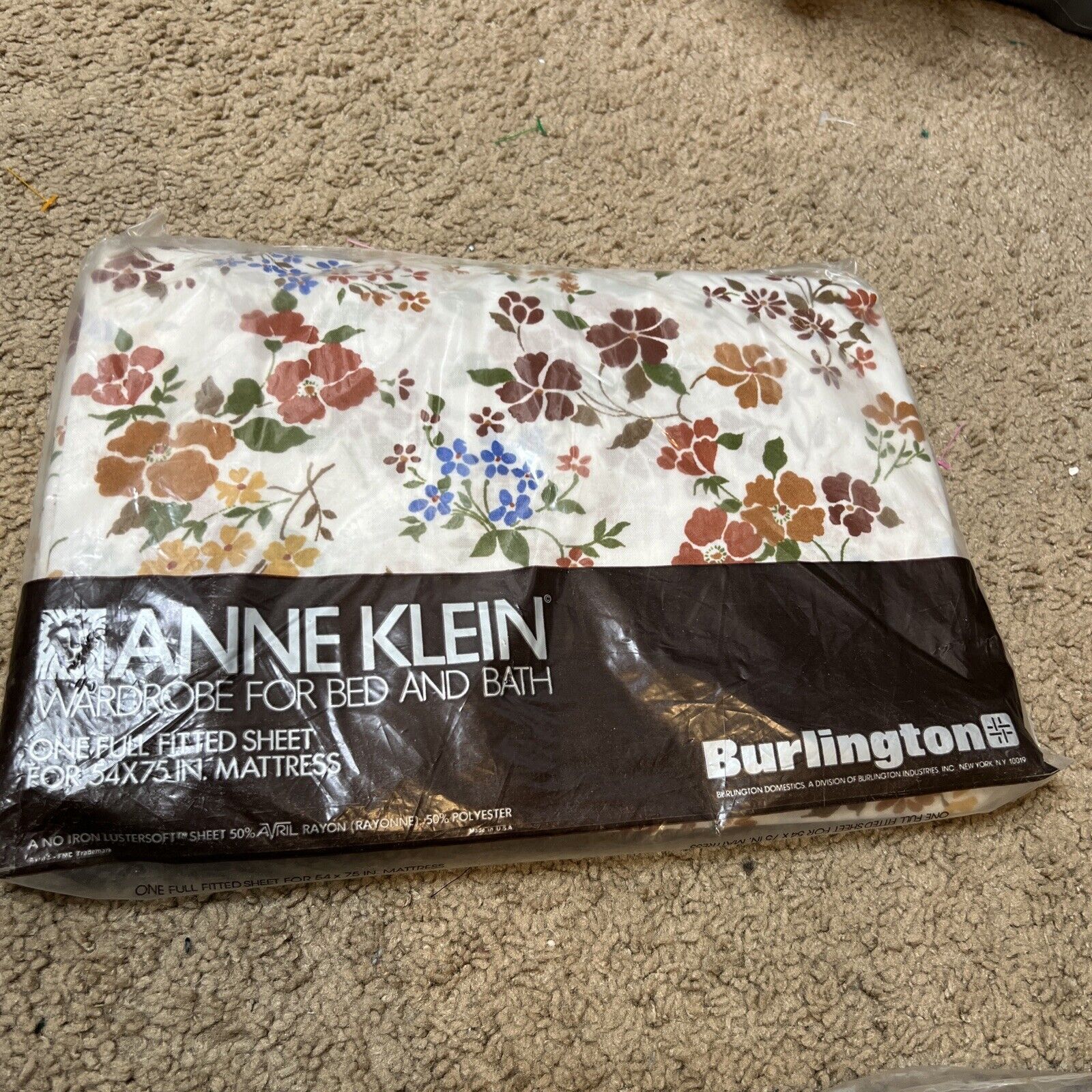 Vintage Twin Fitted Sheet Floral Anne Klein For Burlington NOS made USA 54x75