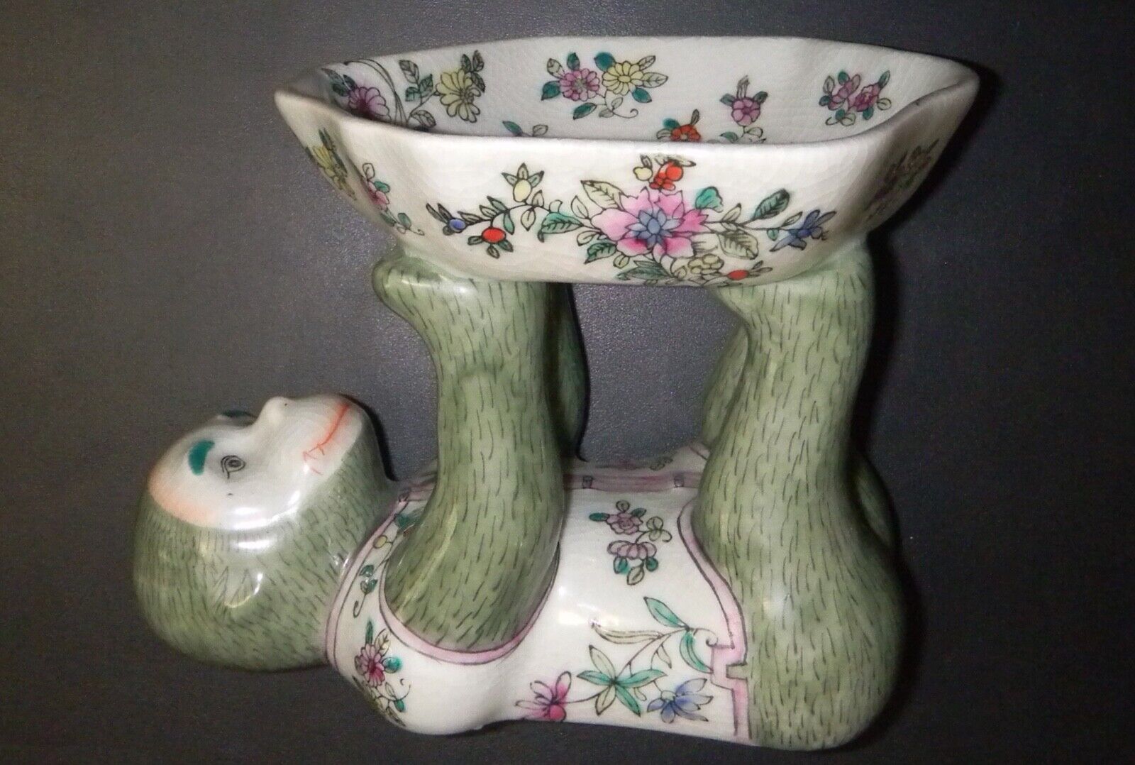An Early Original Antique Chinese Whimsical Monkey-Servant Porcelain Catch Bowl
