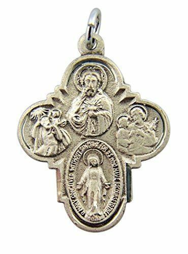 Sterling Silver Four 4-Way Medal Pendant with Rounded Edge, 1 1/8 Inch