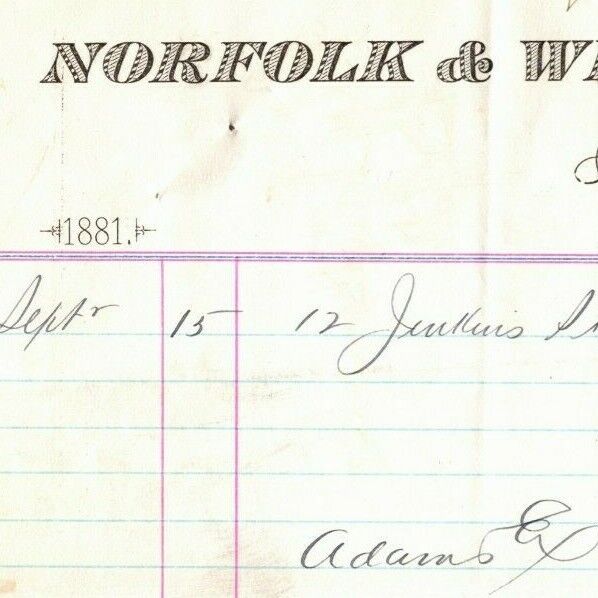 1881 Scarce Norfolk & Western R.R. L.G Tillotson & Co. Letterhead Billhead