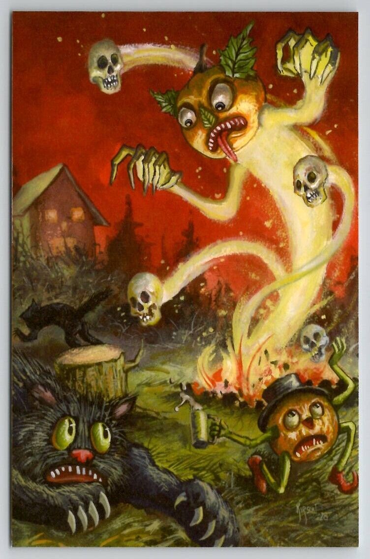 Matthew Kirscht Halloween Wrong Place and Time JOL Fire Shiverbones Postcard MK