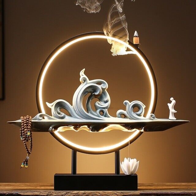 Ceramic Backflow Incense Burner Holder Lamp Cones Gift Zen Meditation Decoration