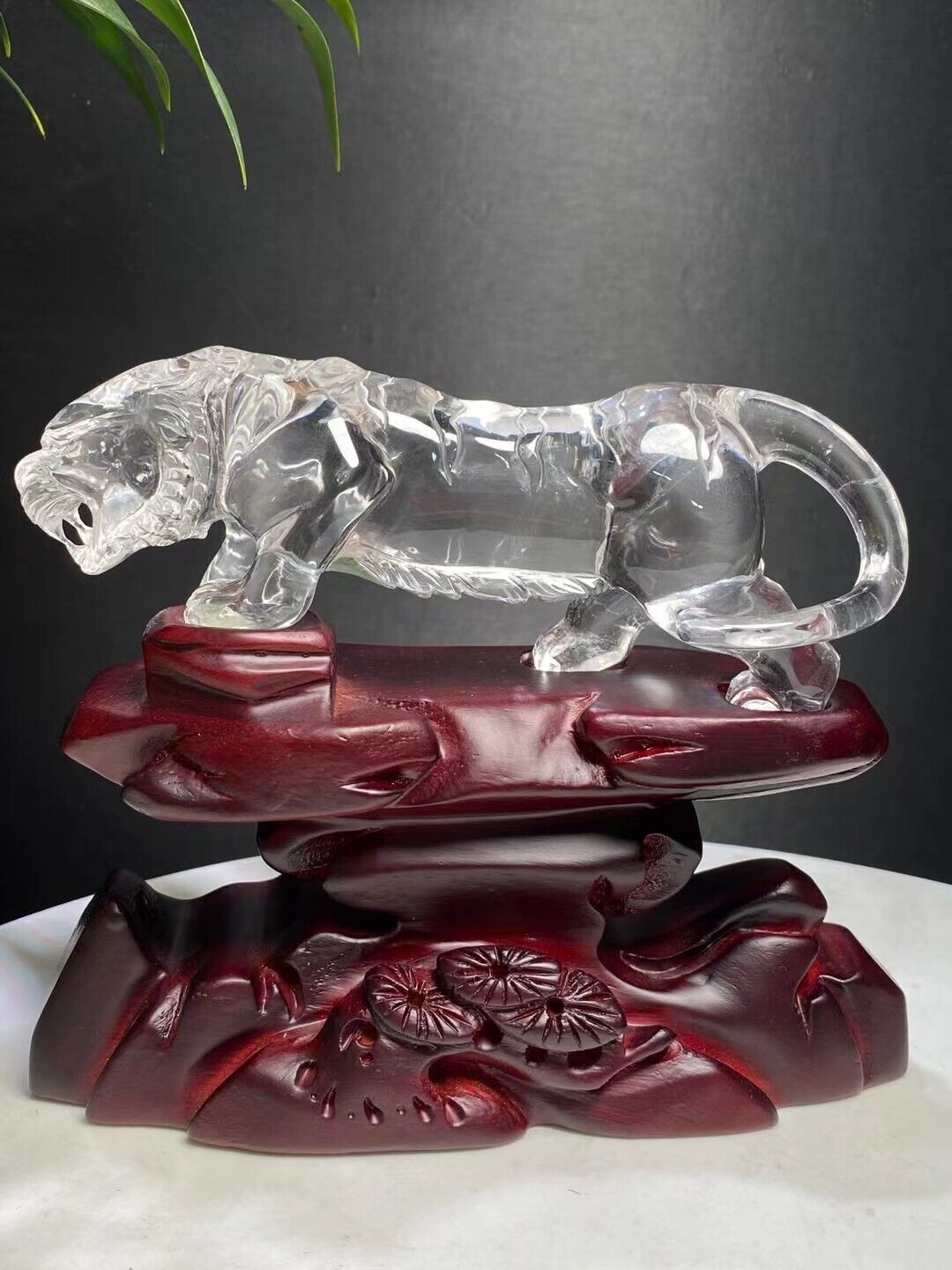 667g top natural clear tiger skull quartz crystal hand carved reiki+stand