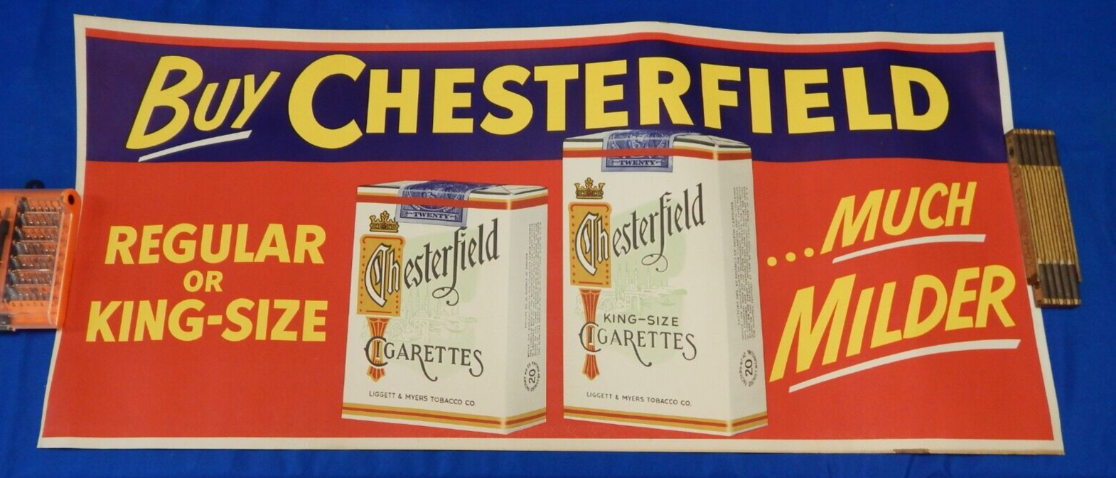 Vintage Buy Chesterfield Cigarettes Canvas Sign / Banner ~ Indoor / Outdoor