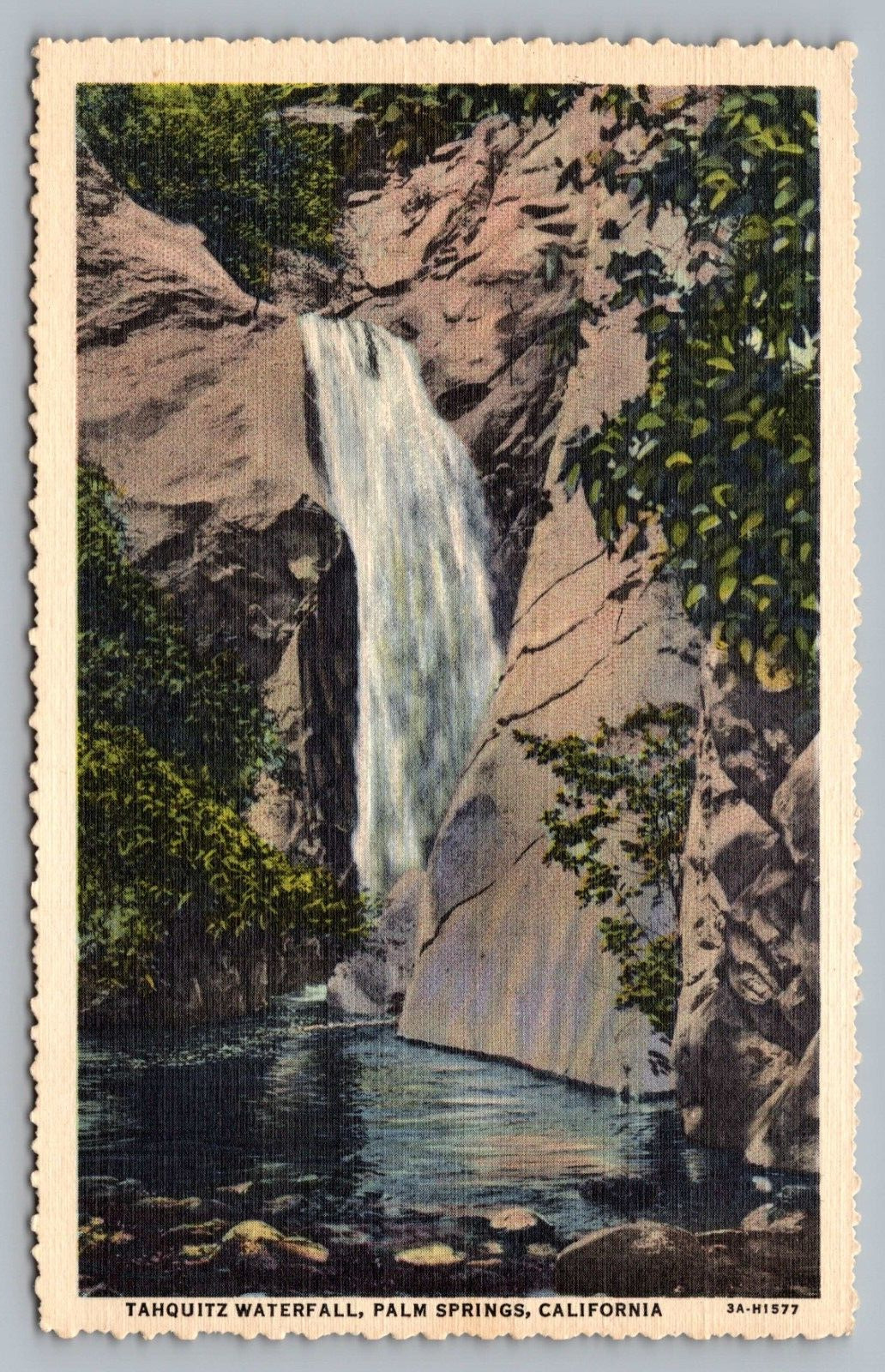 Palm Springs CA Tahquitz Waterfall California Water Falls Postcard Vintage E1