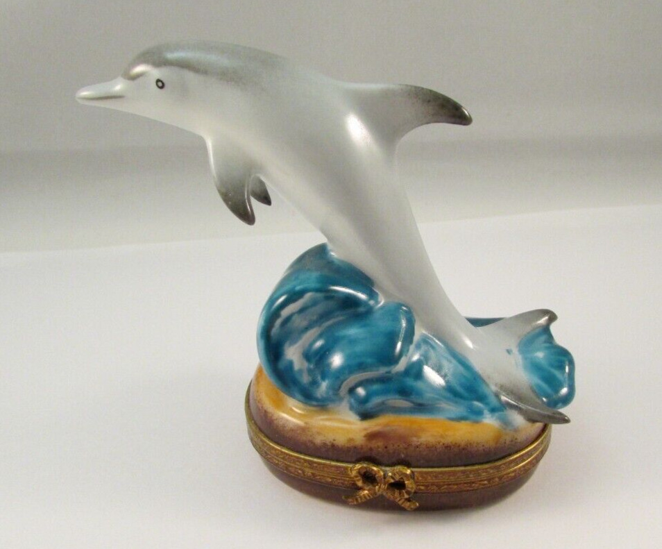 Vintage Manufacture de Royale LIMOGES France Dolphin Waves Trinket Box Starfish