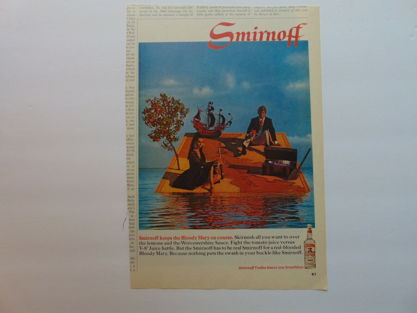 1968 SMIRNOFF Stranded on Water  Treasure Couple vintage art print ad