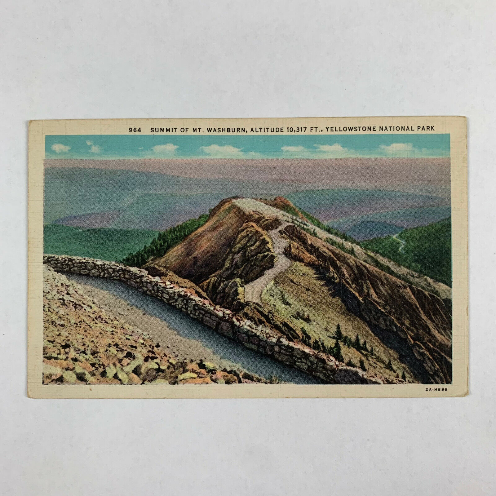 Postcard Wyoming Yellowstone WY National Park Mt Washburn Summit 1940s Linen
