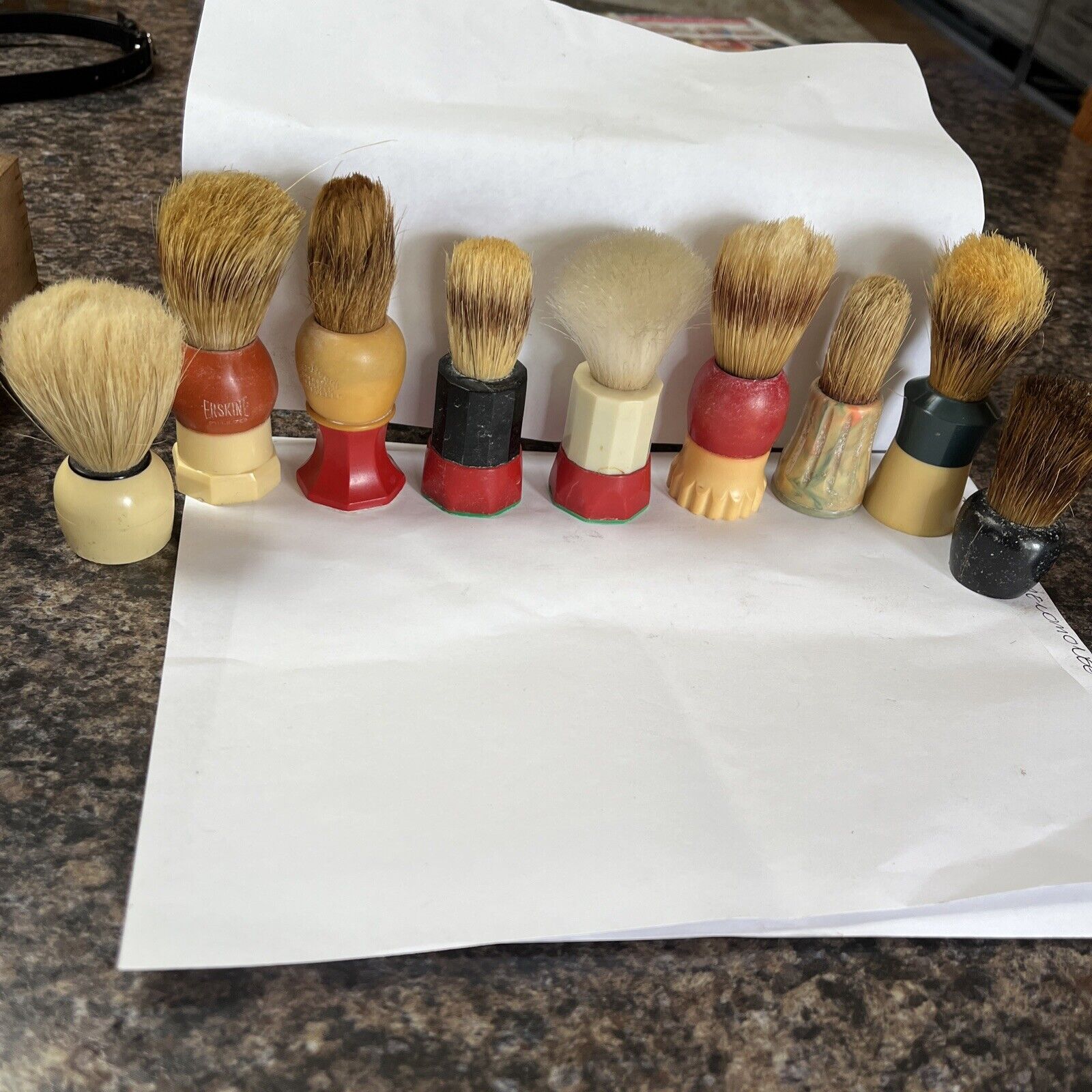 VINTAGE LOT OF 9 BARBER SHAVING BRUSHES ~ VARIOUS SIZES & CONDITION & BRANDS