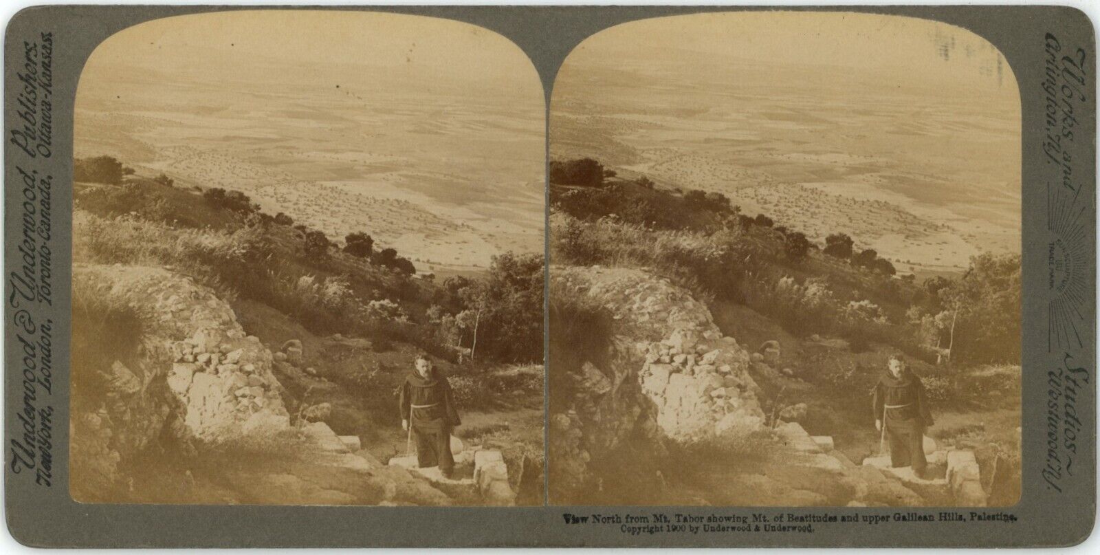 c1900\'s Underwood Stereoview Card View North from Mt. Tabor Mt. of Beatitudes