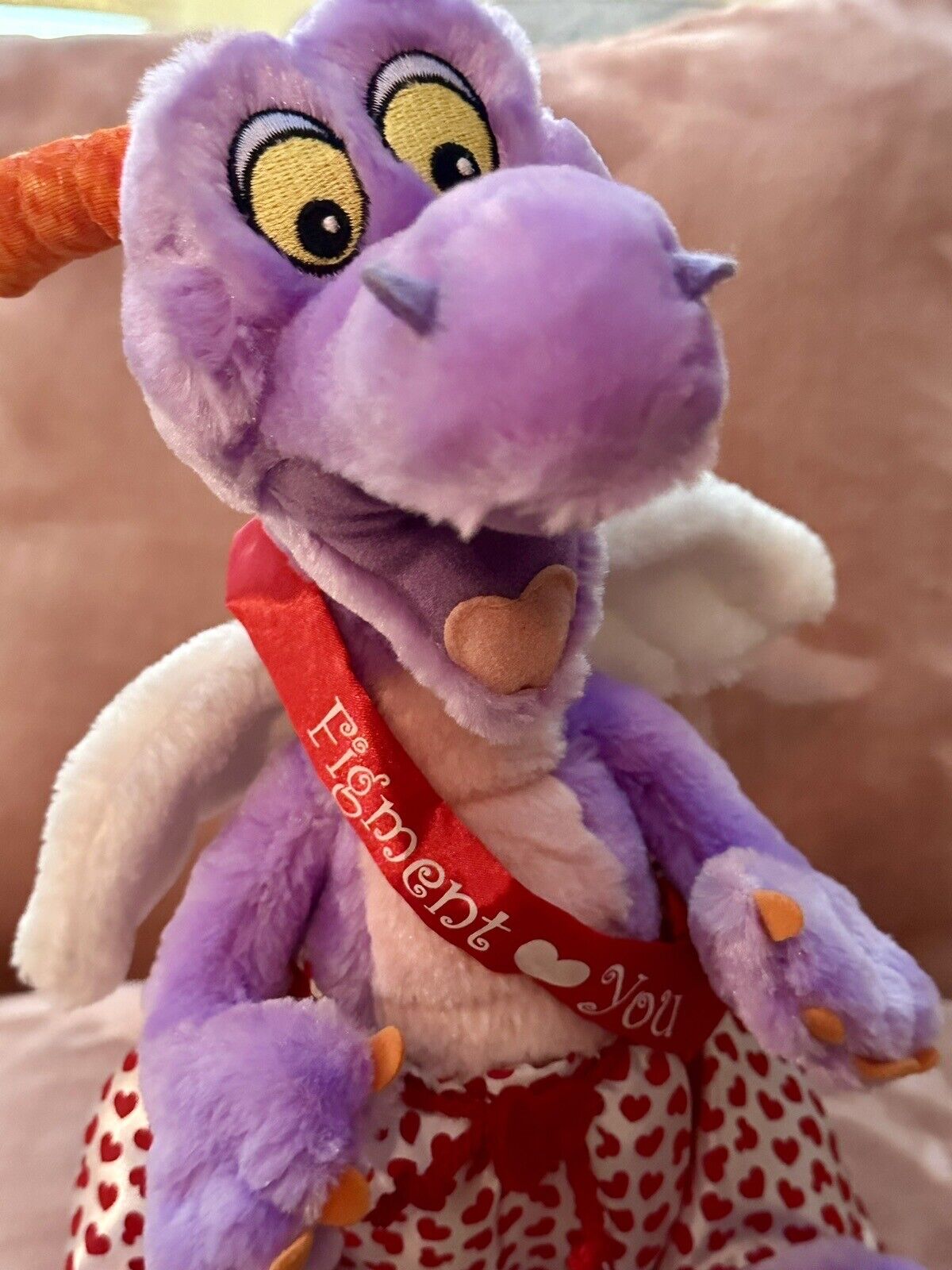 Rare Disney CUPID Figment Plush Limited Ed# 621/1200 Valentines Hearts Loves You