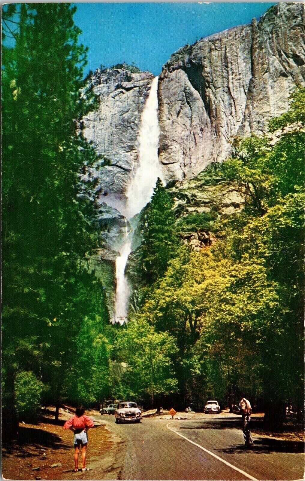 Upper Lower Yosemite Falls Valley Natural Color Card Kodachrome Postcard Mike