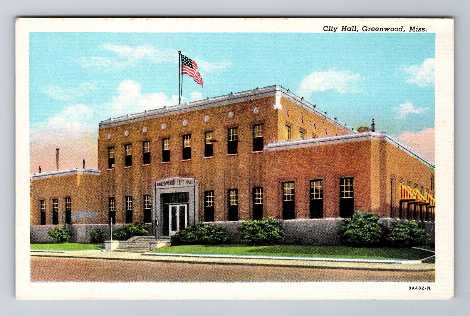 Greenwood MS-Mississippi, City Hall, Antique, Vintage Souvenir Postcard