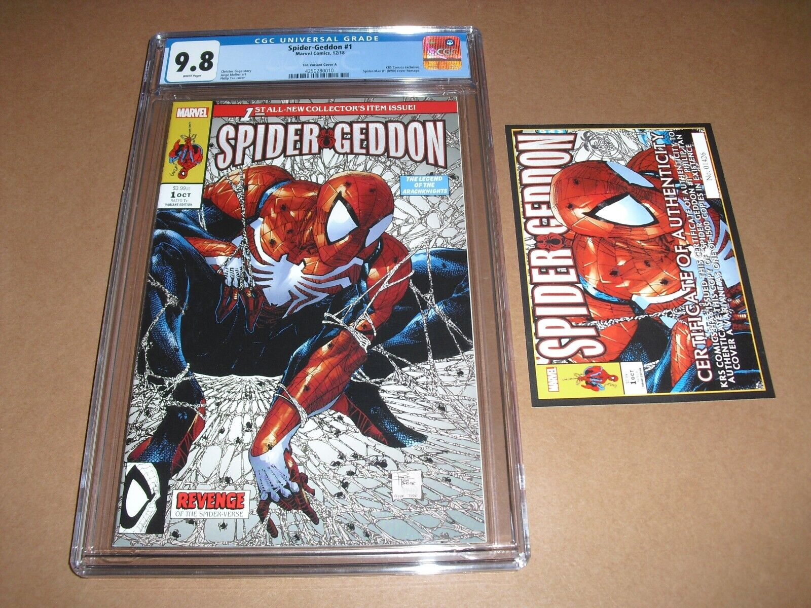 Spider-Geddon #1 CGC 9.8 Tan variant cover A from 2018 Marvel KRS Homage NM