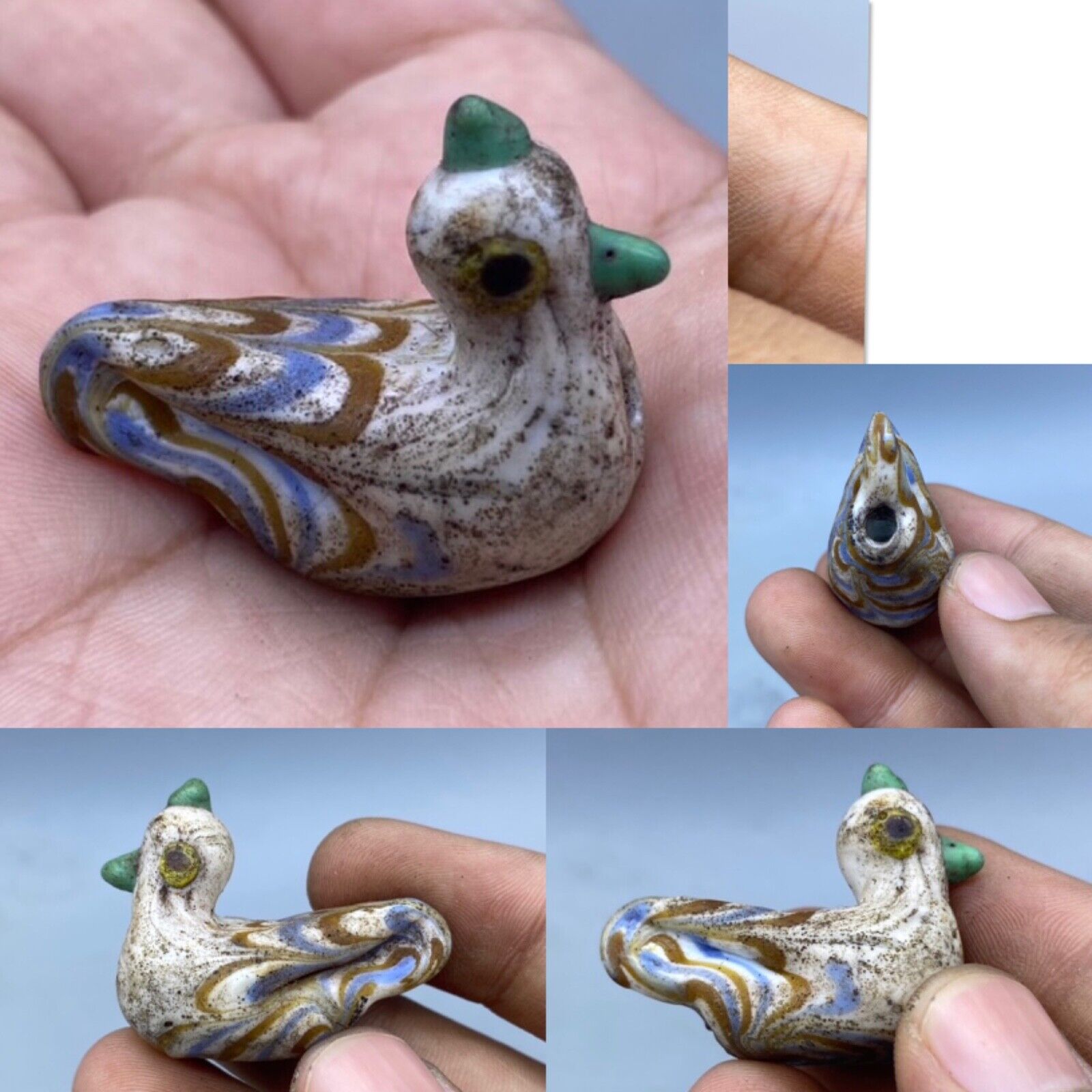Wonderfull Old Rare Islamic Mosaic Glass Colorfull A Bird Statue Beads Amulet