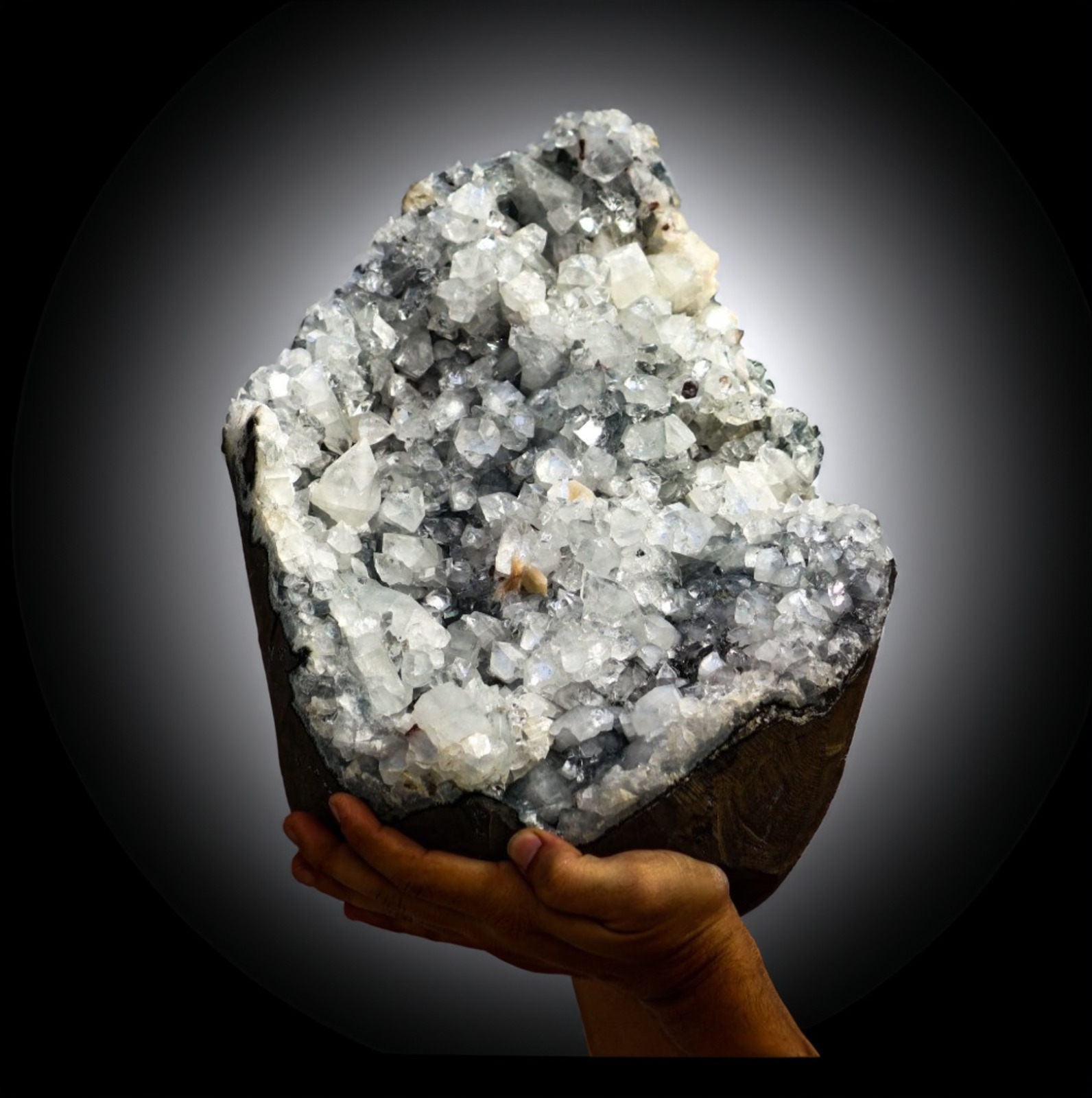 Large 380MM Natural Cave Geode Blue Chalcedony Diamond Apophyllite Cluster