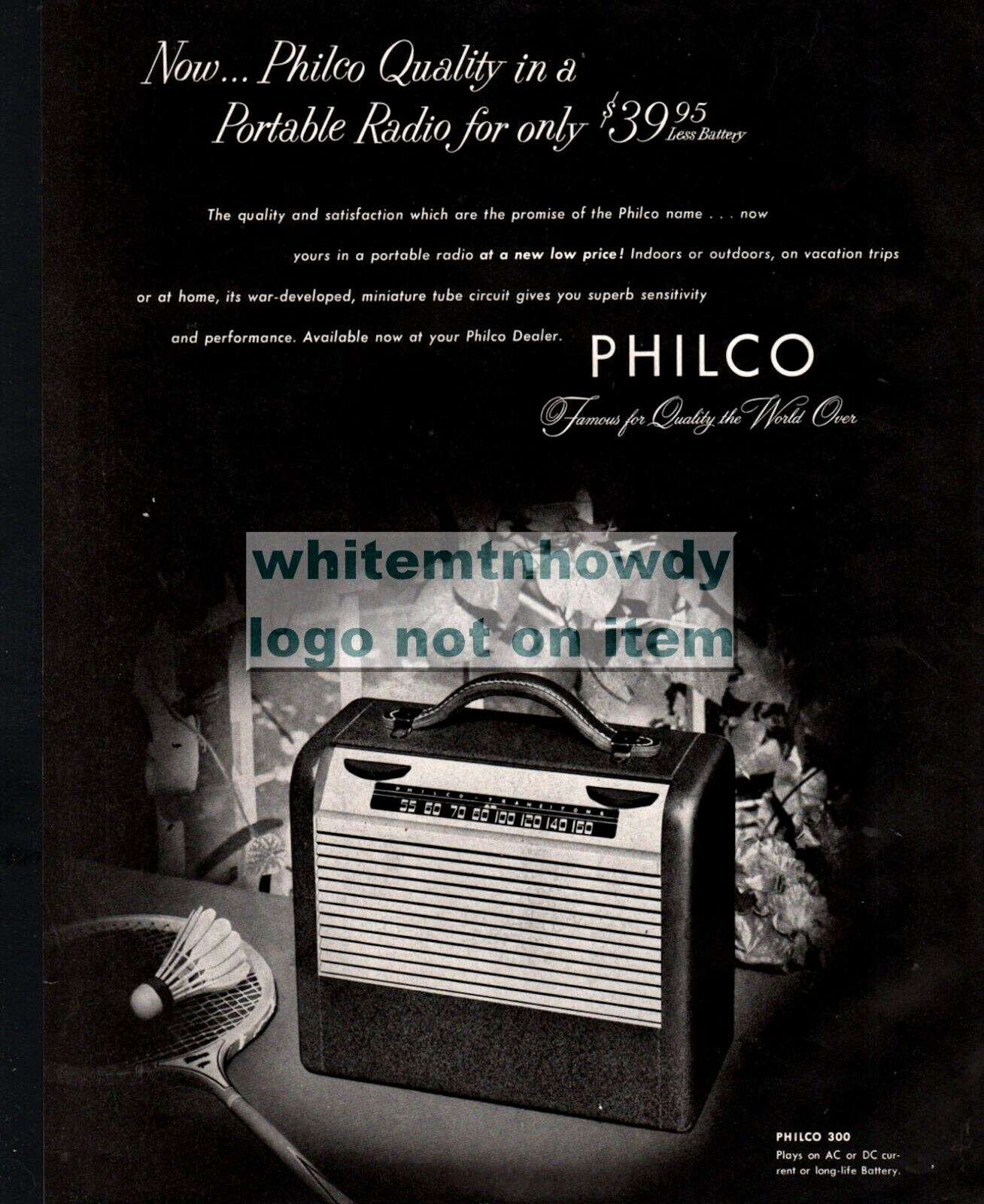 1947 PHILCO 300 AC DC Battery Portable Radio Original PRINT AD