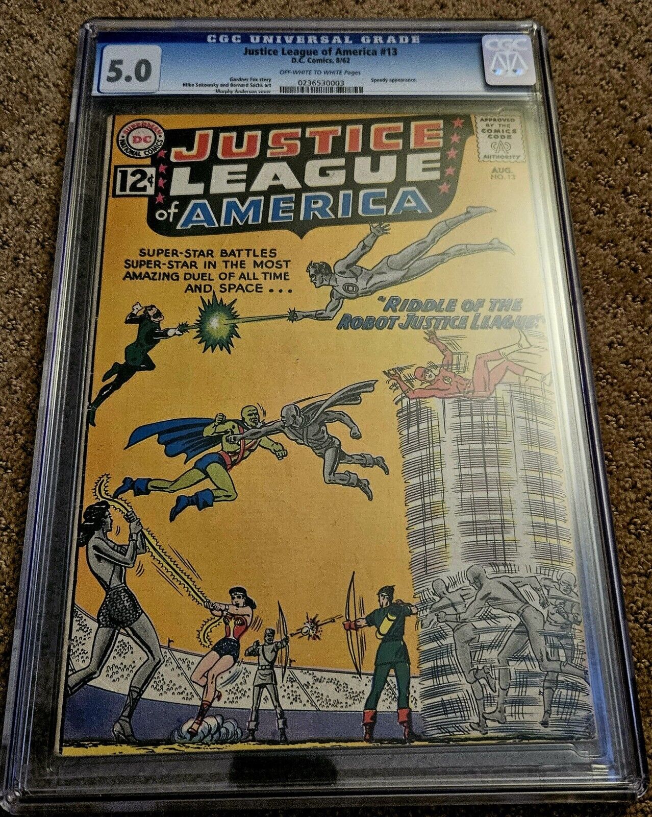 1962 JUSTICE LEAGUE OF AMERICA 13 - Speedy appearance - DC comics CGC 5.0