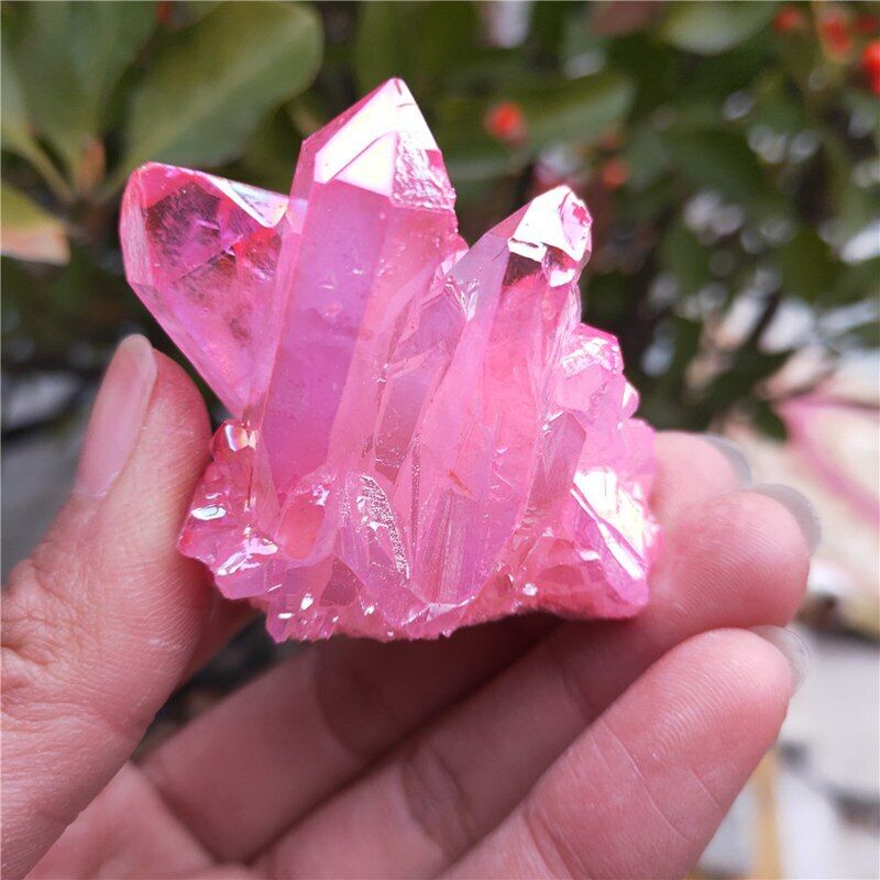 Top Natural Aura Pink Titanium VUG Energy Chakra Crystal Quartz Cluster Specimen