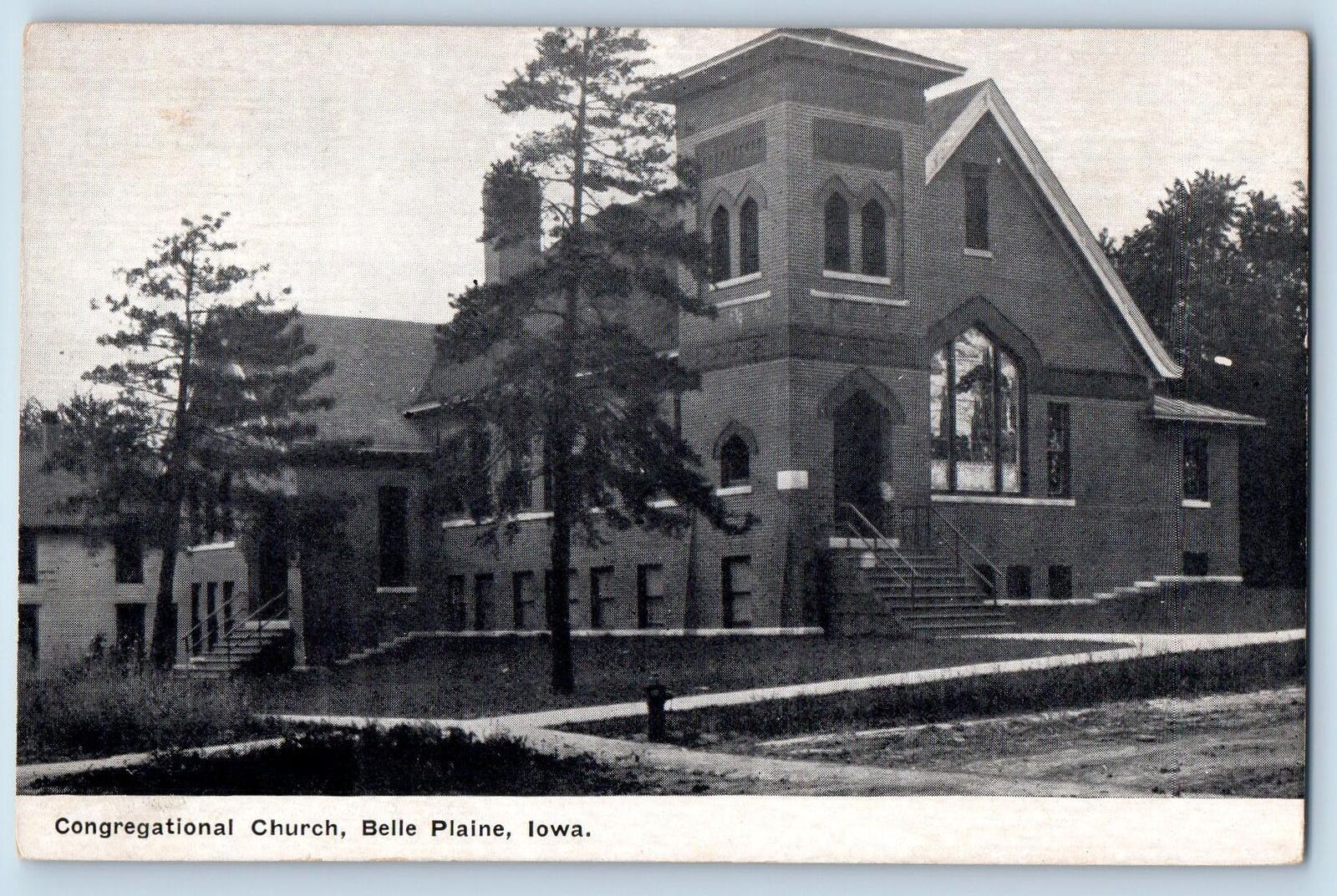 Belle Plain Iowa IA Postcard Congregational Church Exterior Roadside c1920\'s