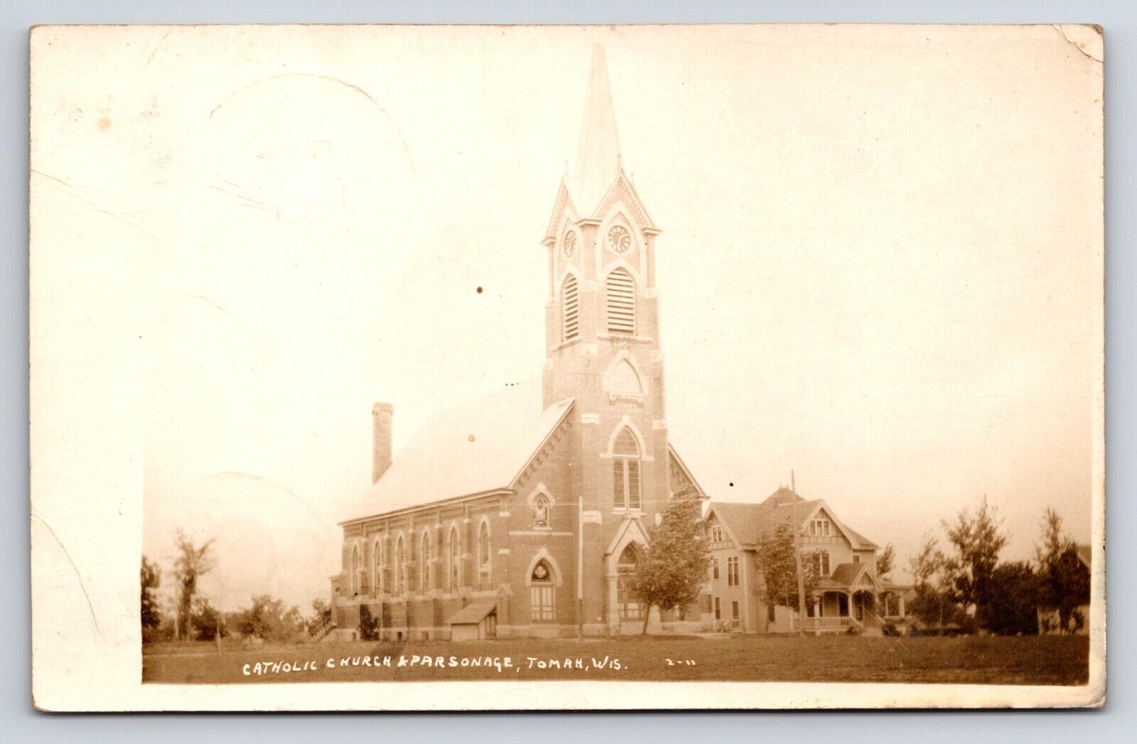 Postcard Catholic Church Parsonage, Toman, Wisconsin RPPC, 